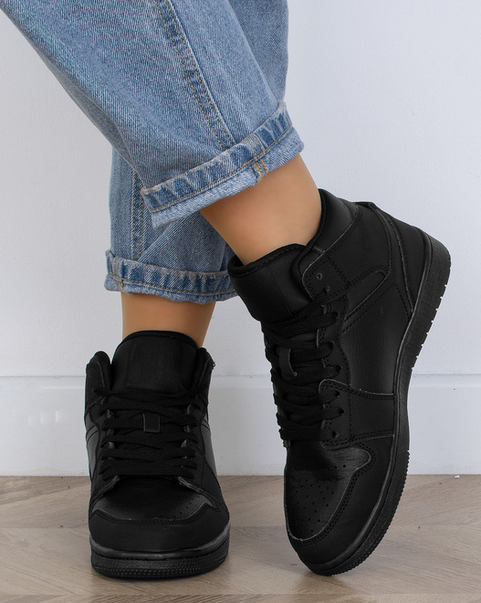 CZARNE WYSOKIE SKÓRZANE TRAMPKI NA PLATFORMIE CECRED 7