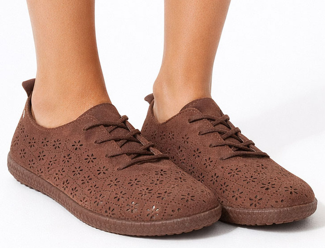 BRĄZOWE ZAMSZOWE AŻUROWE TRAMPKI TENISÓWKI SZNUROWANE 2