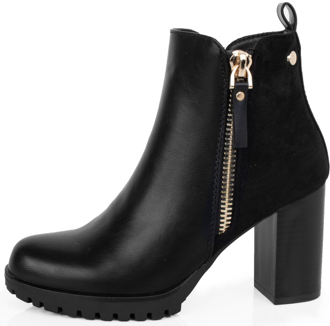 CZARNE DAMSKIE BOTKI NA SŁUPKU SKÓRZANE NA ZAMEK FUFI 3