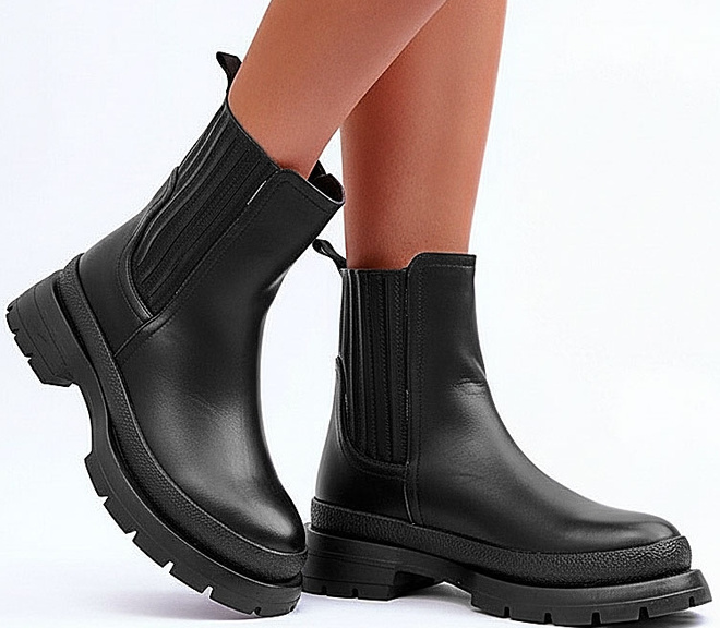 CZARNE DAMSKIE BOTKI SKÓRZANE PLATFORMA WSUWANE MONTANA 4