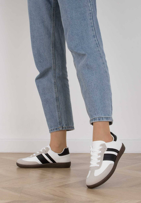 BIAŁE SNEAKERSY TRAMPKI WSTAWKI SKÓRZANE SPORTOWE SANDRA 8