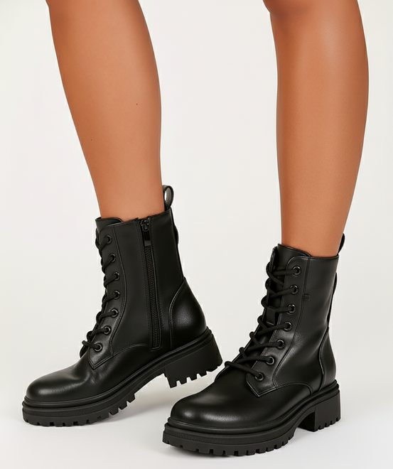 CZARNE BOTKI  DAMSKIE OCIEPLANE TRAPERY NA PLATFORMIE