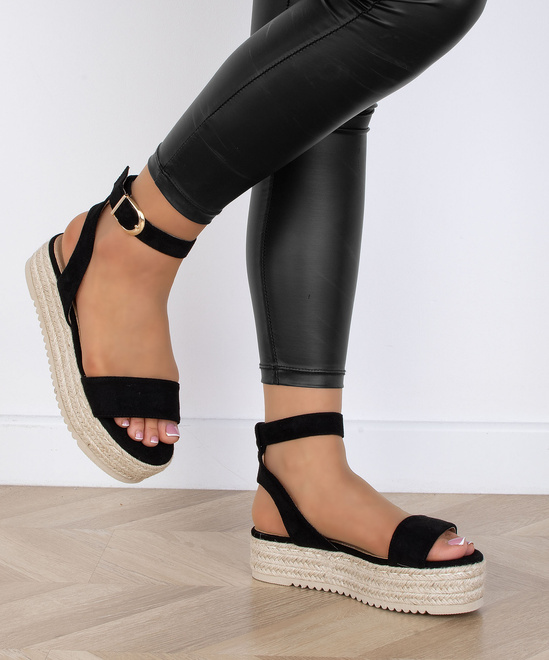 CZARNE SANDAŁY ESPADRYLE DAMSKIE NA PLATFORMIE BILLIE