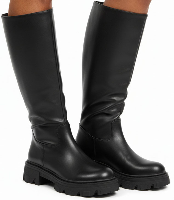 CZARNE DAMSKIE KOZAKI BOTKI SKÓRZANE PLATFORMA WSUWANE EGELIA 2