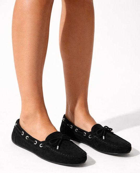 CZARNE MOKASYNY ZAMSZOWE PÓŁBUTY DAMSKIE