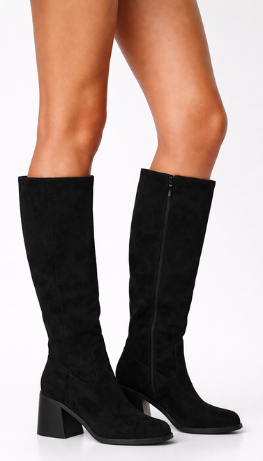 DAMSKIE CZARNE WYSOKIE KOZAKI ZAMSZOWE NA SŁUPKU 4