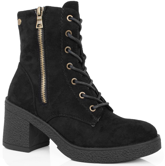 CZARNE DAMSKIE BOTKI NA SŁUPKU ZAMSZOWE VERO 1