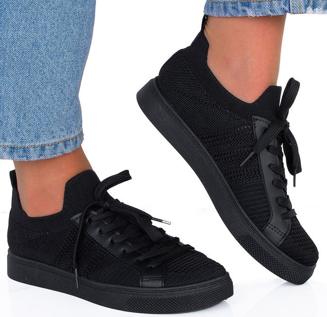 CZARNE TENISÓWKI AŻUROWE SZNUROWANE ODETTE 2