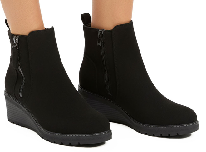 DAMSKIE CZARNE ZAMSZOWE BOTKI NA KOTURNIE CAMELIA 2