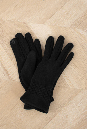 CZARNE RĘKAWICZKI MATERIAŁOWE OCIEPLANE DOTYKOWE