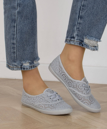 SZARE DAMSKIE KORONKOWE TRAMPKI TENISÓWKI