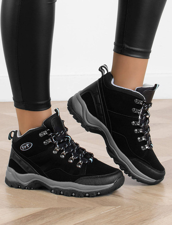 CZARNE BOTKI DAMSKIE TRAPERY SZNUROWANE TREKKINGOWE  TRIXIE