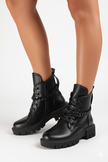 CZARNE SKÓRZANE BOTKI DAMSKIE OCIEPLANE TRAPERY GLANY 5