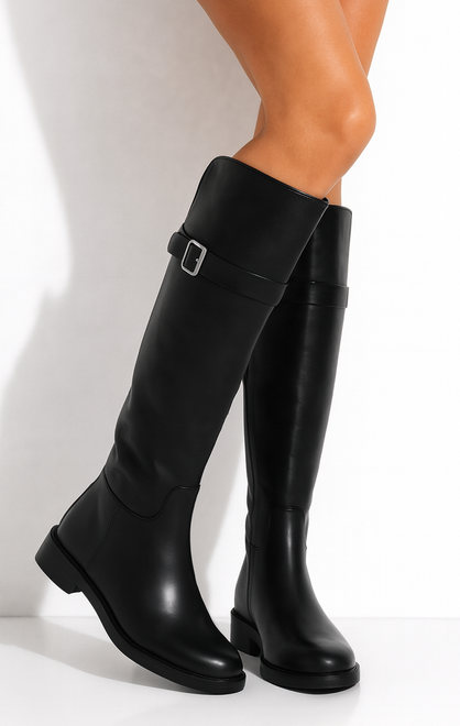 CZARNE DAMSKIE KOZAKI SKÓRZANE OCIEPLANE KLAMRA 7