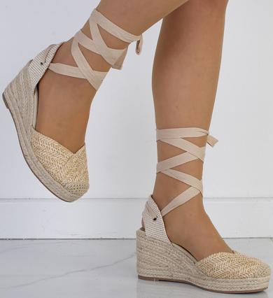 BEŻOWE DAMSKIE SANDAŁY NA KOTURNIE ESPADRYLE NORI