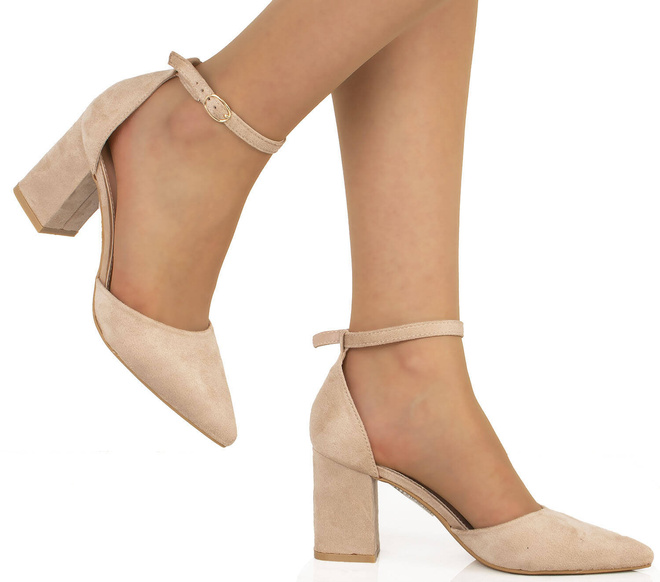 BEŻOWE DAMSKIE ZAMSZOWE CZÓŁENKA NA SŁUPKU SZPIC RAMONA 4