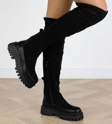 CZARNE ZAMSZOWE KOZAKI NA ZAMEK NA PLATFORMIE SUE