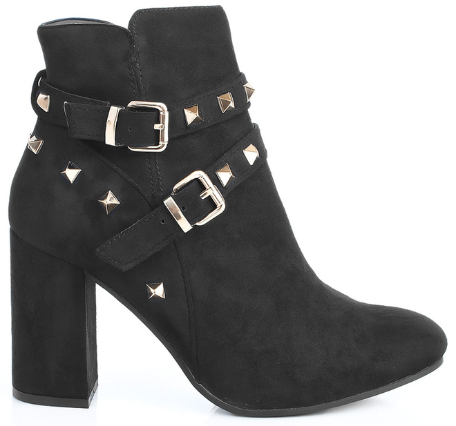 CZARNE DAMSKIE BOTKI NA SŁUPKU ZAMSZOWE OCIEPLANE OZDOBA 1