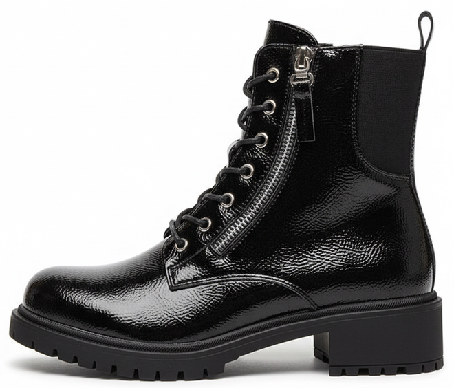 CZARNE  DAMSKIE BOTKI OCIEPLANE GLANY LAKIEROWANE ADORA 3