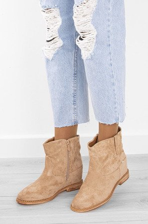BEŻOWE BOTKI KOWBOJKI NA KOTURNIE Z ZAMKIEM VENISE