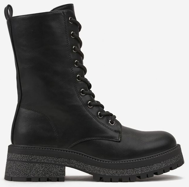 CZARNE SKÓRZANE DAMSKIE BOTKI OCIEPLANE GLANY WORKERY BENTA 1