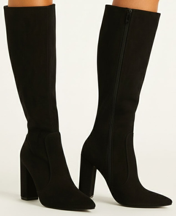 CZARNE DAMSKIE ZAMSZOWE KOZAKI NA OBCASIE ZAMEK