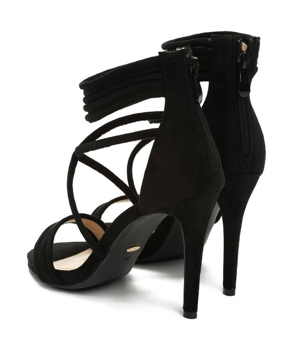 CZARNE ZAMSZOWE SANDAŁY NA SZPILCE MADI