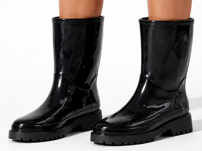 WYSOKIE CZARNE LAKIEROWANE KALOSZE SZTYBLETY OCIEPLANE 4