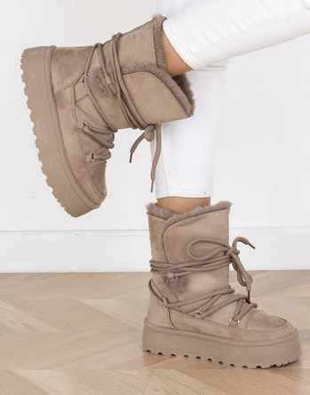 BEŻOWE ŚNIEGOWCE BOTKI  OCIEPLANE NA PLATFORMIE RANDEL