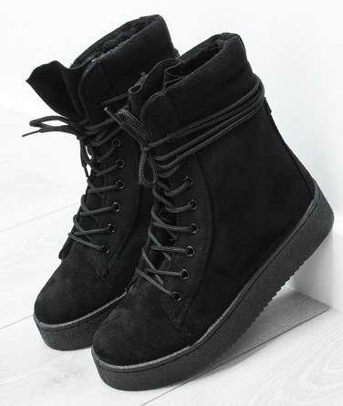 CZARNE OCIEPLANE WIĄZANE BOTKI ŚNIEGOWCE KOZAKI DAYEN