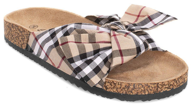 BEŻOWE KLAPKI W KRATKĘ NA KORKU MODDI 1