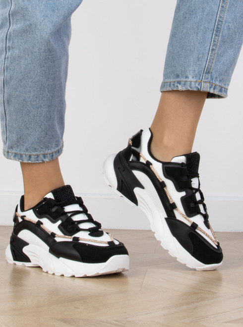 CZARNE TRAMPKI SNEAKERSY NA PLATFORMIE SEWANA 8