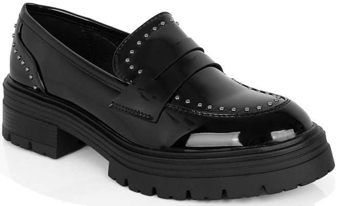 DAMSKIE CZARNE MOKASYNY LAKIEROWANE PÓŁBUTY HANO 1