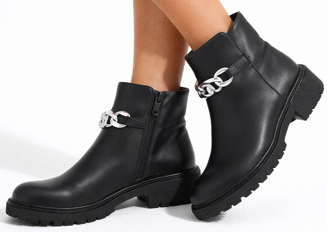 CZARNE DAMSKIE BOTKI NA PLATFORMIE SKÓRZANE ZAMEK 4