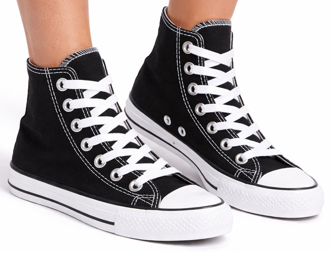 WYSOKIE KLASYCZNE CZARNE TRAMPKI TENISÓWKI SZNUROWANE 2