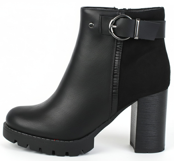  SKÓRZANE CZARNE BOTKI NA OBCASIE SŁUPKU  OCIEPLANE NESTIA 3