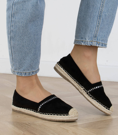 CZARNE ESPADRYLE TENISÓWKI Z KRYSZTAŁKAMI WSUWANE PYPER