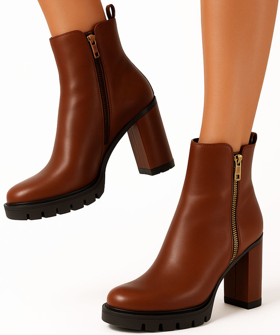 CAMEL DAMSKIE BOTKI NA SŁUPKU SKÓRZANE NA ZAMEK RIELORA 2