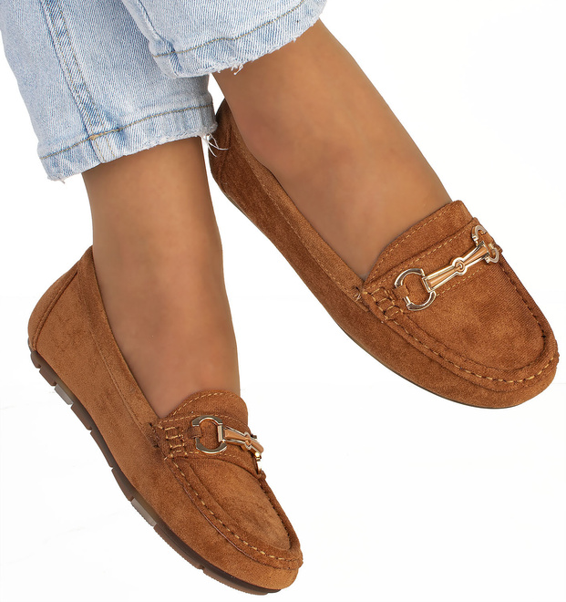 BRĄZOWE MOKASYNY ZAMSZOWE DAMSKIE WSUWANE ROTER 2