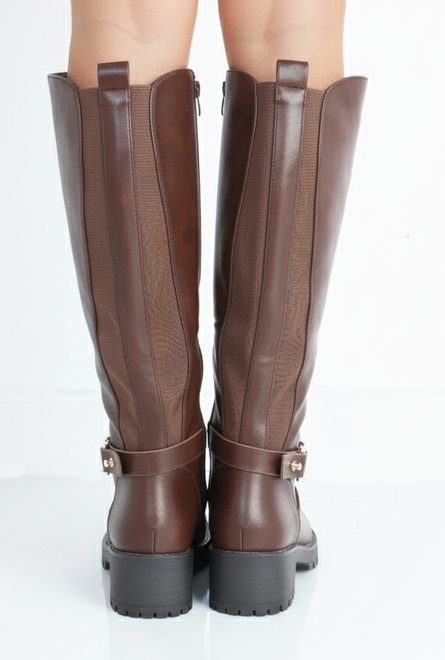 BRĄZOWE DAMSKIE KOZAKI ZAMEK SKÓRZANE NA SŁUPKU  2