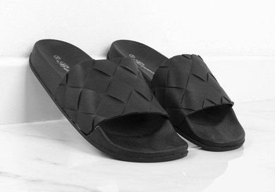 CZARNE GUMOWE PLECIONE KLAPKI MELISKI KEILIS