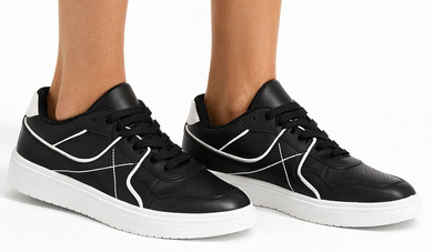 CZARNE TRAMPKI SNEAKERSY NA PLATFORMIE SZNUROWANE