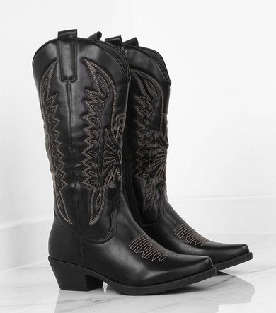 CZARNE WYSOKIE KOZAKI KOWBOJKI MILENNE