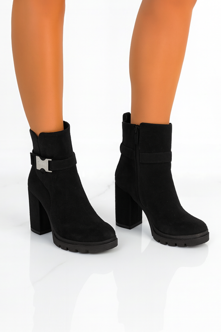 CZARNE DAMSKIE BOTKI NA SŁUPKU ZAMSZOWE OZDOBA MARGARET 4