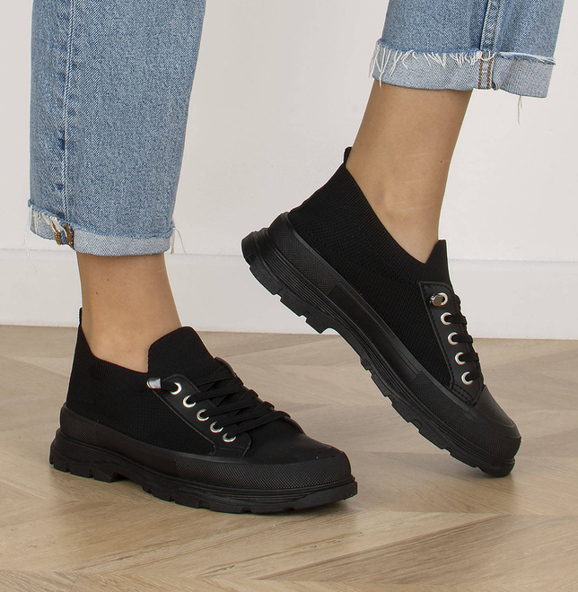 CZARNE NISKIE TRAMPKI ELASTYCZNE SIATKA CAMBRIA 8