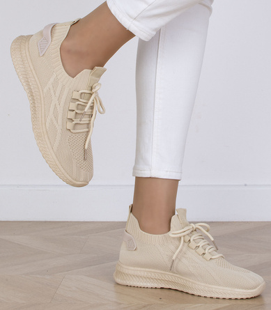 BEŻOWE DAMSKIE SNEAKERSY TRAMPKI KORYNA