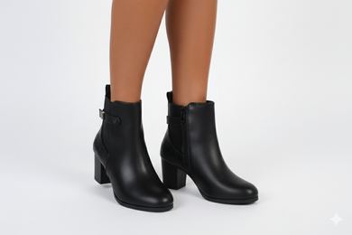 CZARNE OCIEPLANE DAMSKIE BOTKI NA SŁUPKU SKÓRZANE BORETTO