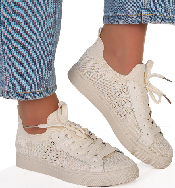 BEŻOWE TENISÓWKI AŻUROWE SZNUROWANE ODETTE 2