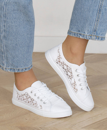 BIAŁE KORONKOWE TRAMPKI BALERINKI TENISÓWKI