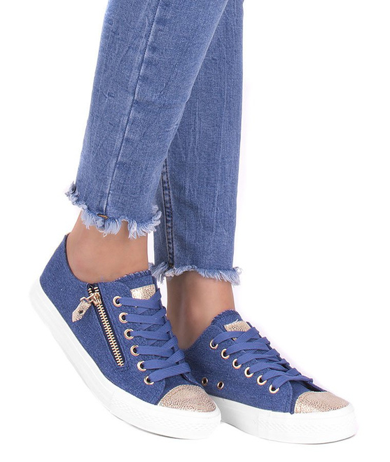 NIEBIESKIE TRAMPKI ZE ZŁOTYM NOSKIEM JEANS VIONA 4